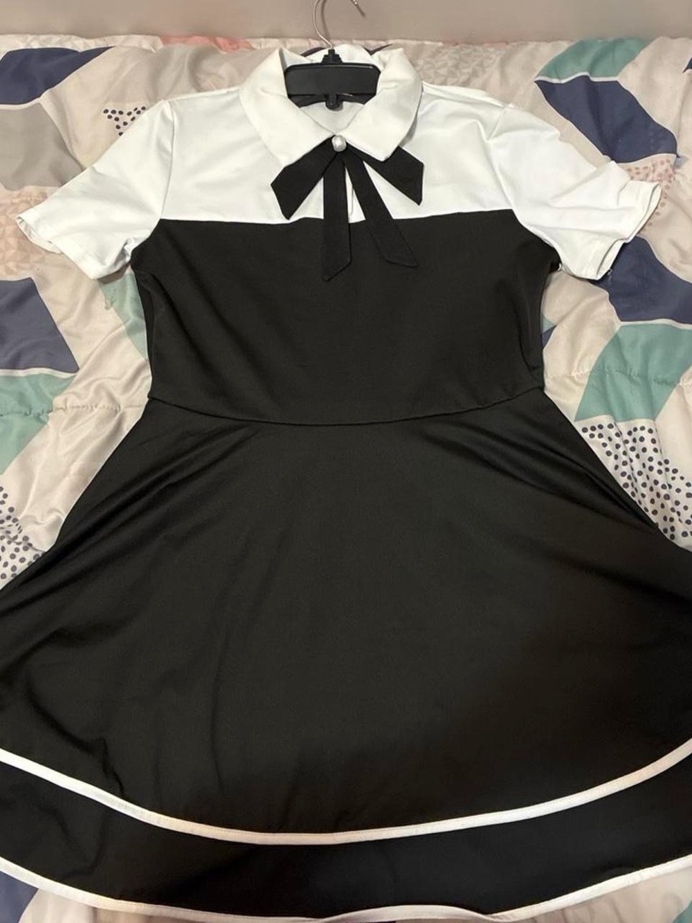 Amazon Black & White Bow-Accent Collared Fit-and-Flare Mini Dress